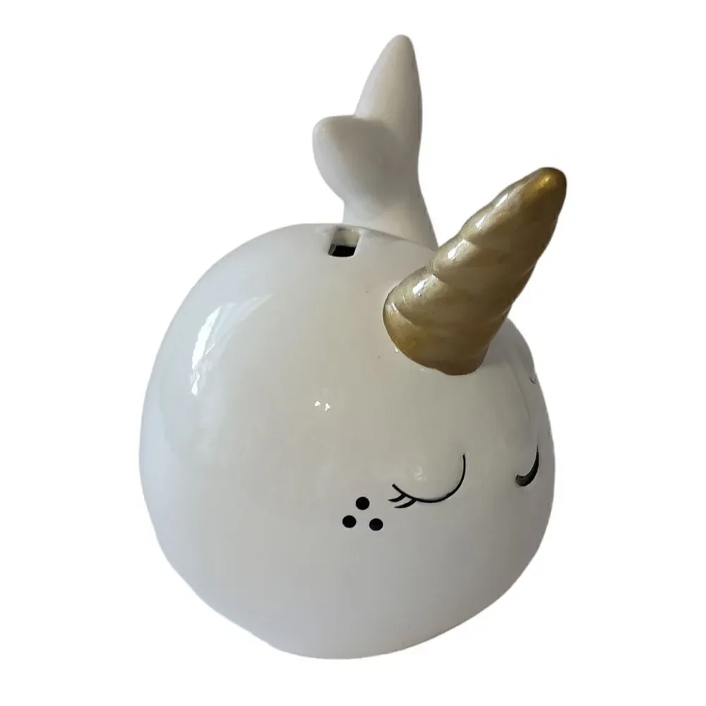 Target‎ Narwhal Bank Ceramic White Pillowfort Piggy Coin Figurine Coastal Beach.
